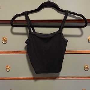 Scalloped Edge Black Crop Tank